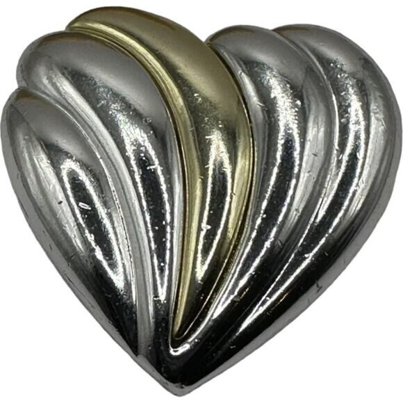 Vintage Dancraft Silver & Gold-Tone Heart Brooch Pin - Picture 3 of 6